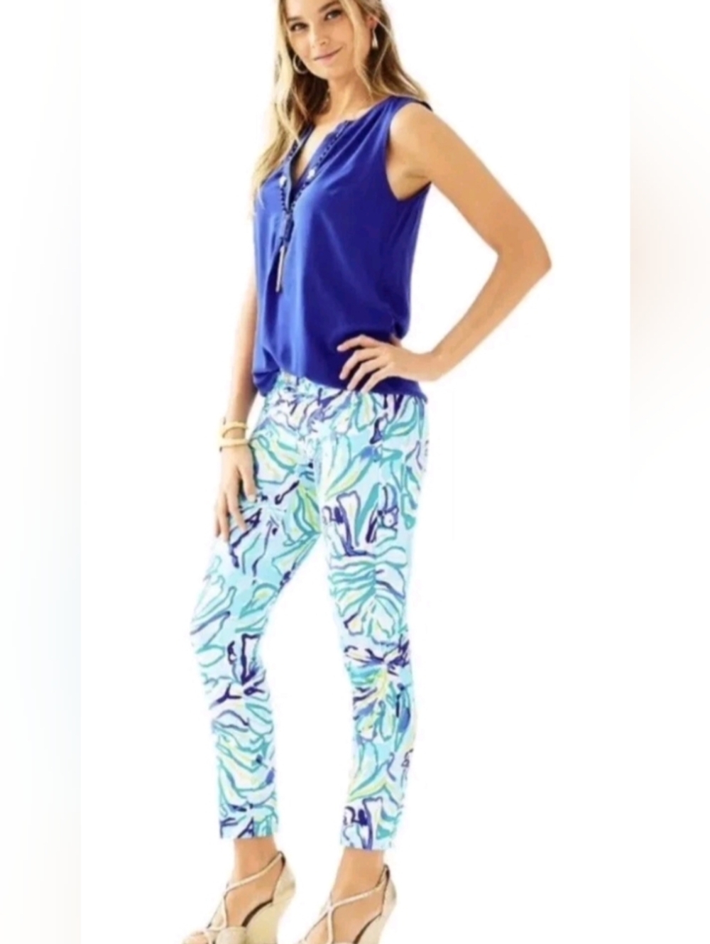 LILLY PULITZER Kelly Ankle Slim Pants In Pool Blue | 4